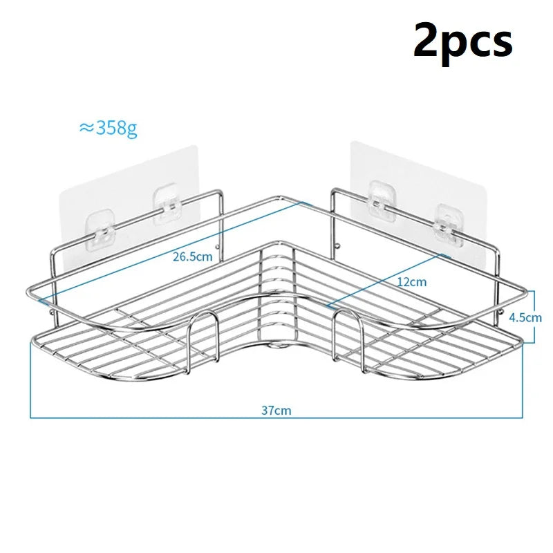 Stainless Steel Triangular Holder Shelf Wall Mounted Adhesive Shampoo Shower Storage Rack Kitchen Bathroom Organizer