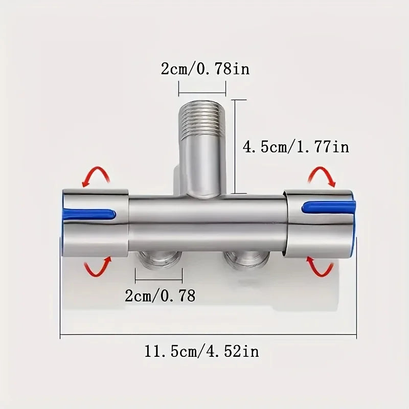 1 Inlet and 2 Outlet Dual Control Handle Stainless Steel Angle Valve, Suitable for Low Floors below 5th Floor