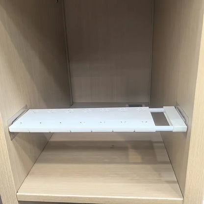 Adjustable No-Drill Shelf Organizer -Metal & Plastic Storage Partition for Kitchen or Wardrobe - Versatile Telescopic Organizer