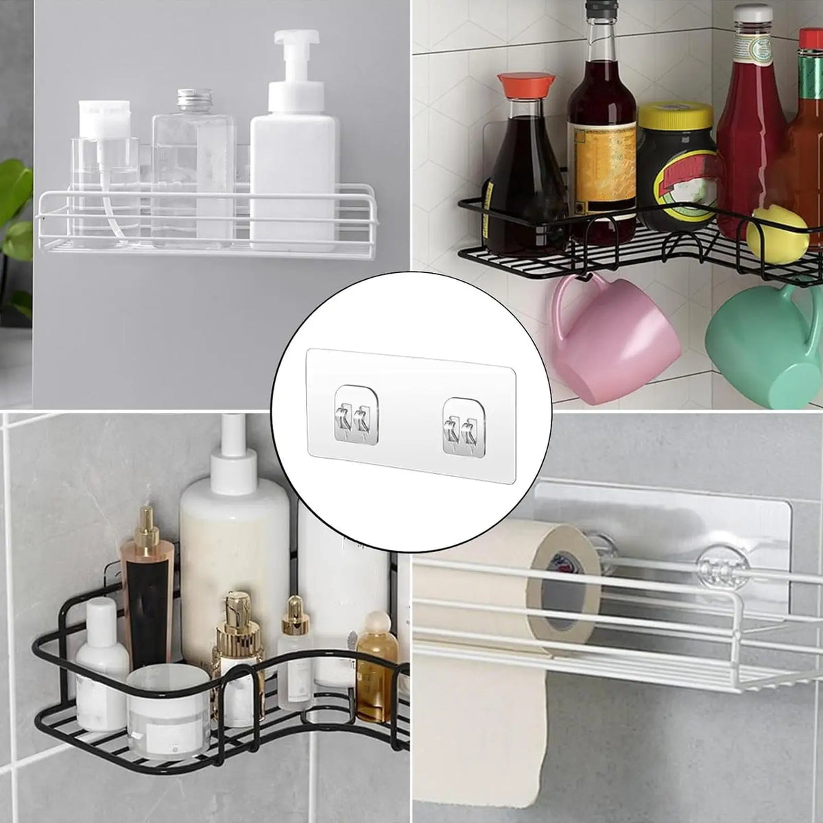 4 Pieces Shower Shelf Adhesive Replacement Bathroom Organizer Sticky Pads for Apartment, House, Bedroom, Tile, RV, Sinks