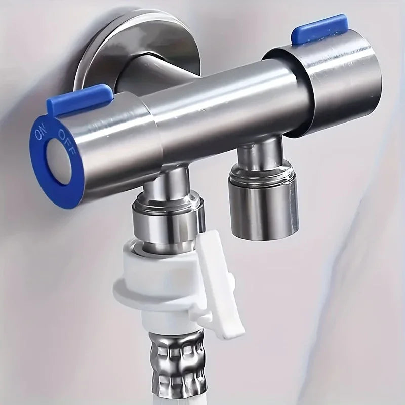 1 Inlet and 2 Outlet Dual Control Handle Stainless Steel Angle Valve, Suitable for Low Floors below 5th Floor