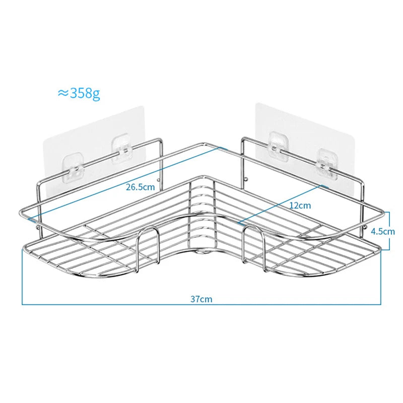 Stainless Steel Triangular Holder Shelf Wall Mounted Adhesive Shampoo Shower Storage Rack Kitchen Bathroom Organizer