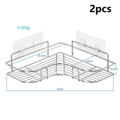 Stainless Steel Triangular Holder Shelf Wall Mounted Adhesive Shampoo Shower Storage Rack Kitchen Bathroom Organizer
