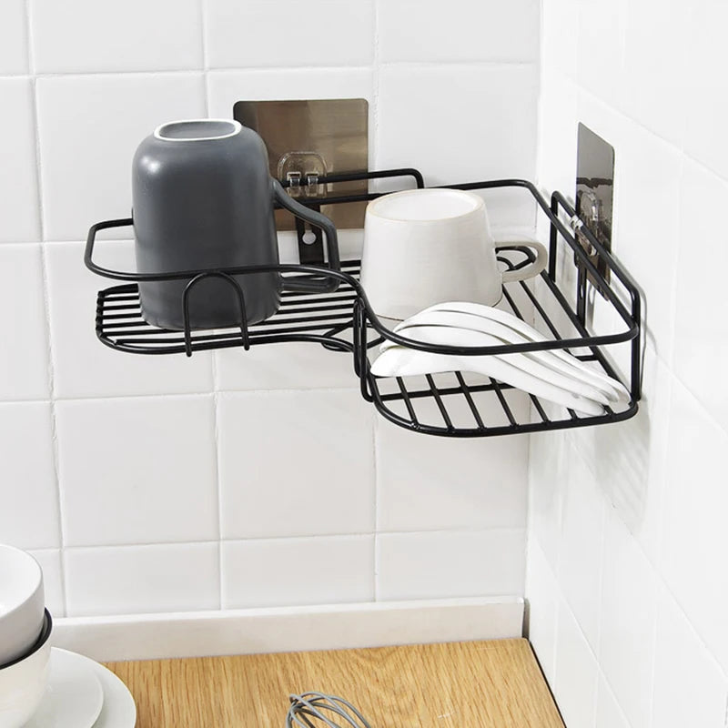 Stainless Steel Triangular Holder Shelf Wall Mounted Adhesive Shampoo Shower Storage Rack Kitchen Bathroom Organizer