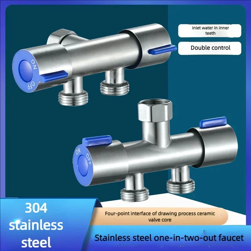 1 Inlet and 2 Outlet Dual Control Handle Stainless Steel Angle Valve, Suitable for Low Floors below 5th Floor