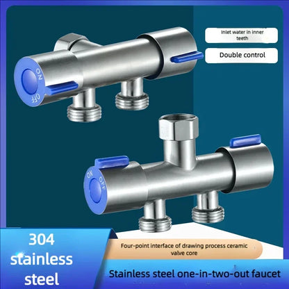 1 Inlet and 2 Outlet Dual Control Handle Stainless Steel Angle Valve, Suitable for Low Floors below 5th Floor
