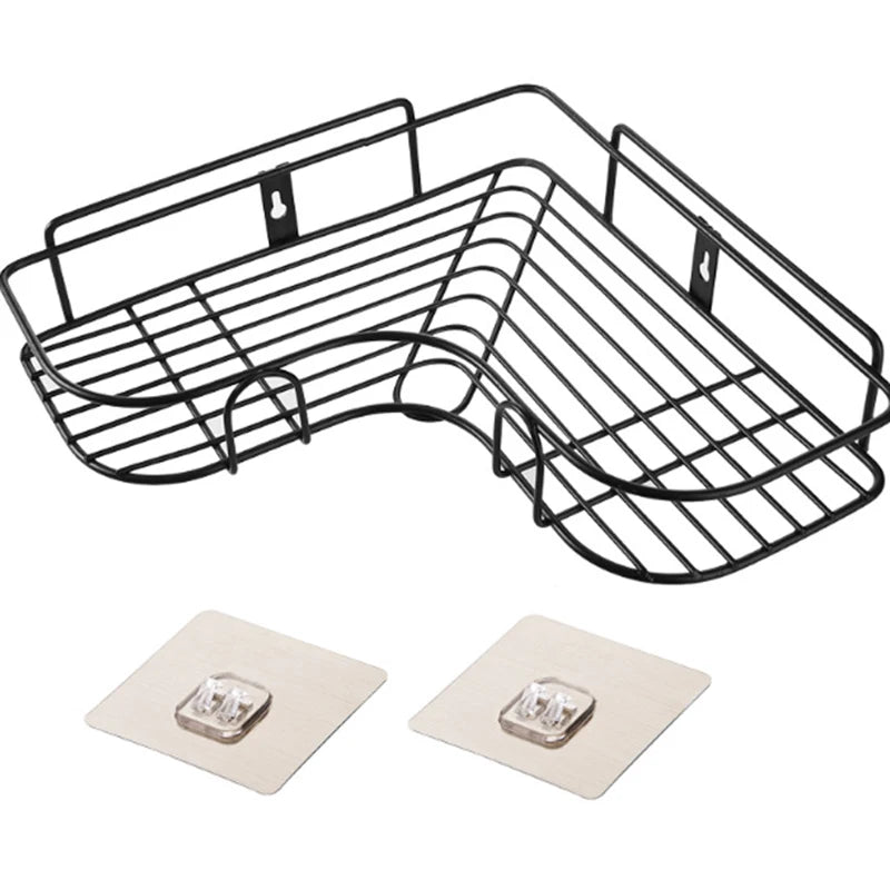 Stainless Steel Triangular Holder Shelf Wall Mounted Adhesive Shampoo Shower Storage Rack Kitchen Bathroom Organizer