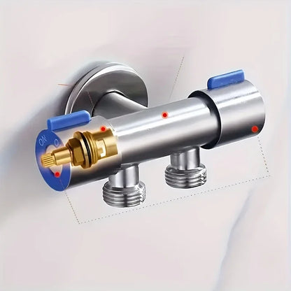 1 Inlet and 2 Outlet Dual Control Handle Stainless Steel Angle Valve, Suitable for Low Floors below 5th Floor